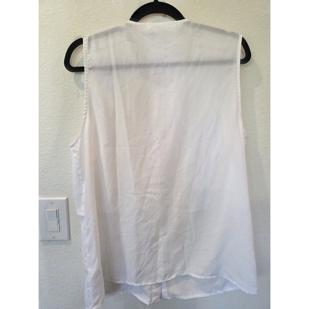 Michael Kors White Sleeveless Blouse Silver Zipper Sz L Minimalist Luxury Chic - Picture 6 of 6